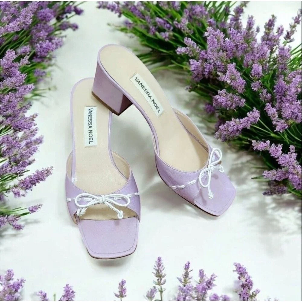 Vanessa Noel leather Block Heel Slides/Mules Size EU 37.5/US 7